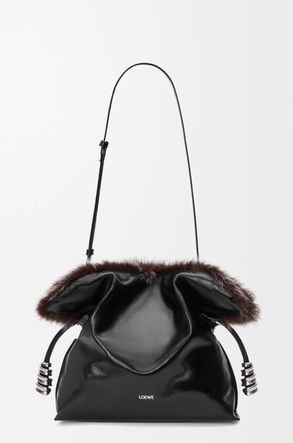 Loewe Medium Flamenco clutch in glossy lambskin and shearling