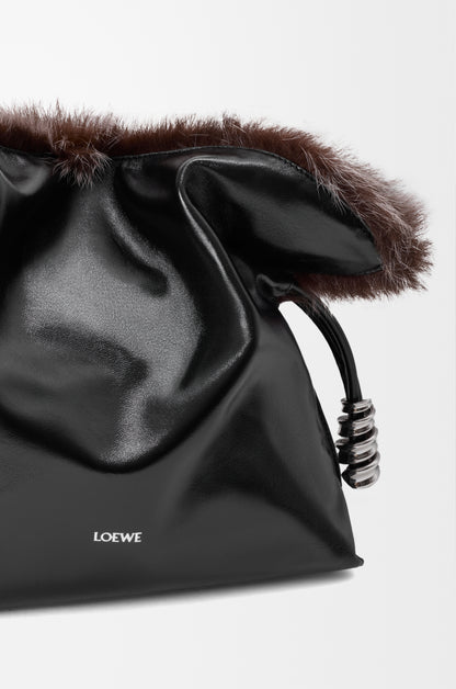 Loewe Medium Flamenco clutch in glossy lambskin and shearling