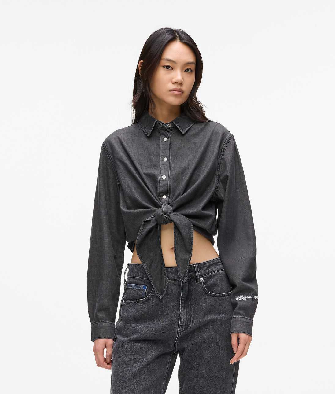 KarlLagerfeld Logo Shiny Shoulder Bag Black