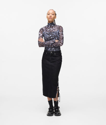 Karl Lagerfeld Lace-Up Midi Denim Skirt Stone Washed Black