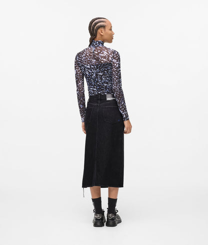 Karl Lagerfeld Lace-Up Midi Denim Skirt Stone Washed Black