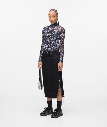 Karl Lagerfeld Lace-Up Midi Denim Skirt Stone Washed Black