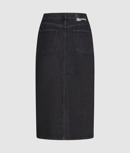 Karl Lagerfeld Lace-Up Midi Denim Skirt Stone Washed Black