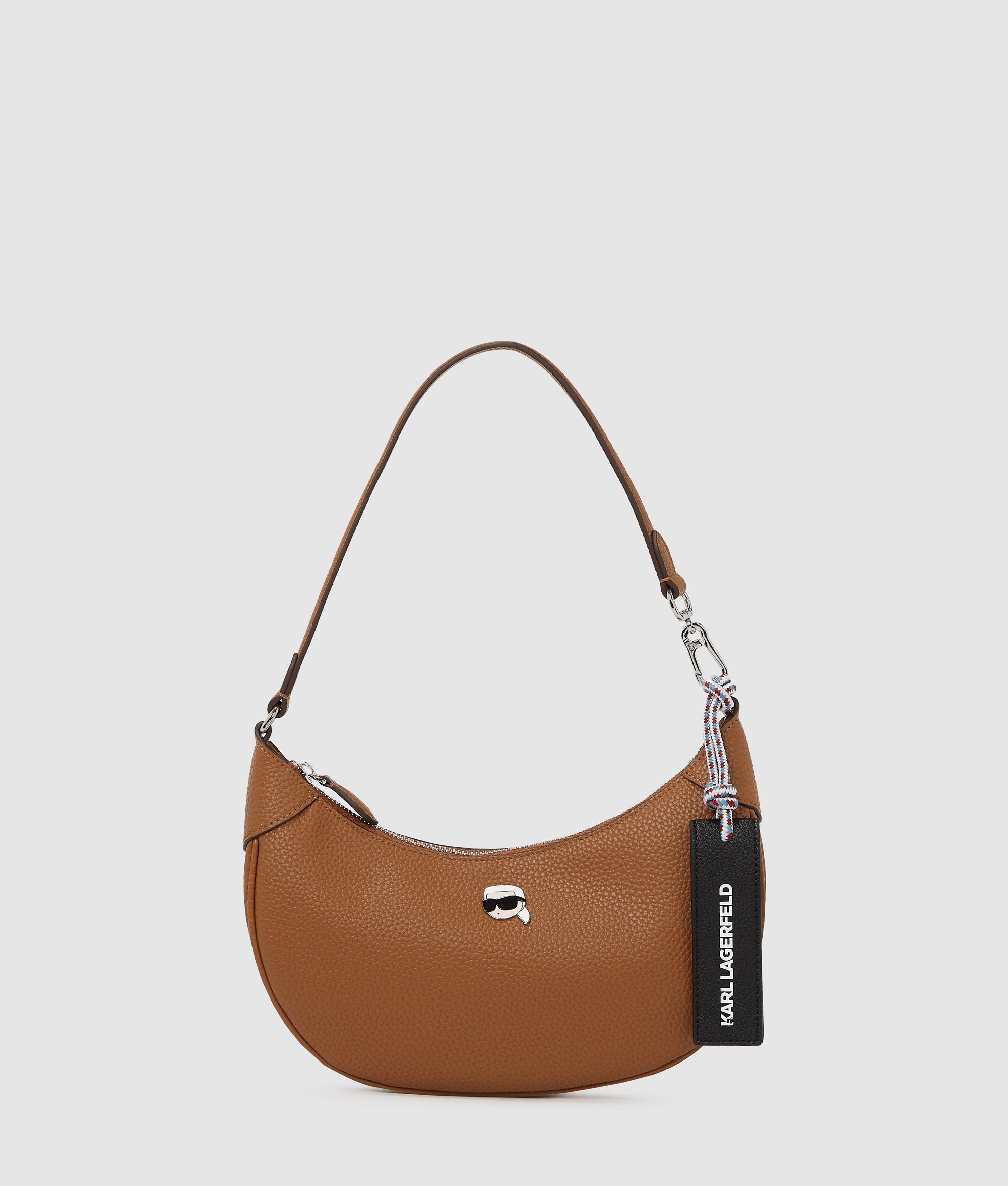 KarlLagerfeld Ikon Pebble Moon Shoulder Bag Dark Tan