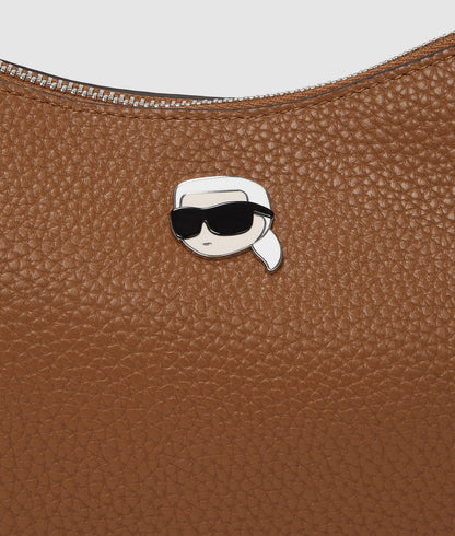 KarlLagerfeld Ikon Pebble Moon Shoulder Bag Dark Tan