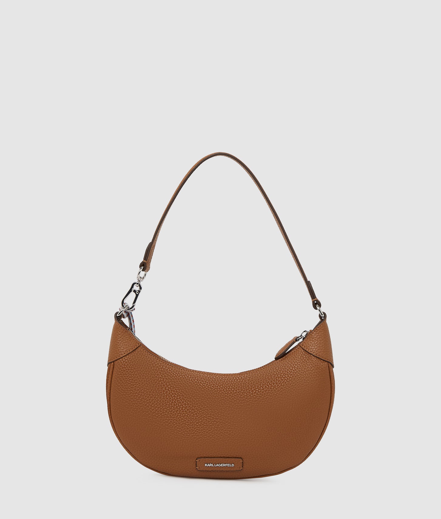KarlLagerfeld Ikon Pebble Moon Shoulder Bag Dark Tan