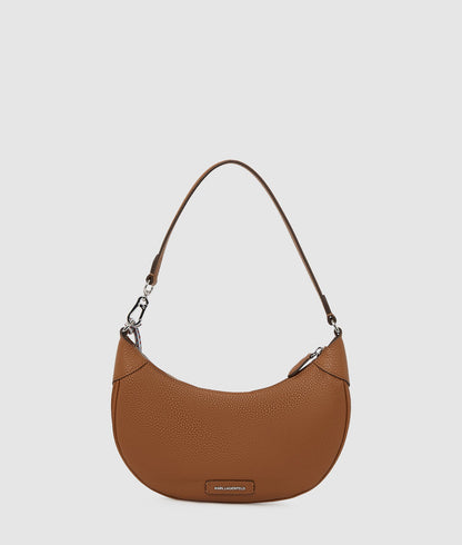 KarlLagerfeld Ikon Pebble Moon Shoulder Bag Dark Tan