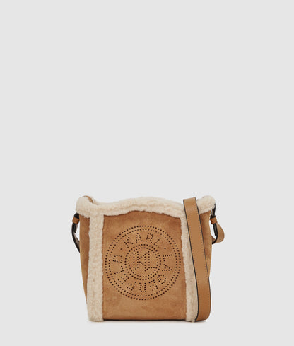 KarlLagerfeld Kcircle Small Shearling Bucket Bag Caramel