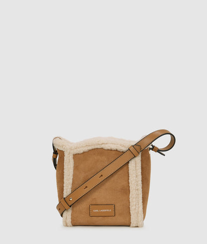 KarlLagerfeld Kcircle Small Shearling Bucket Bag Caramel