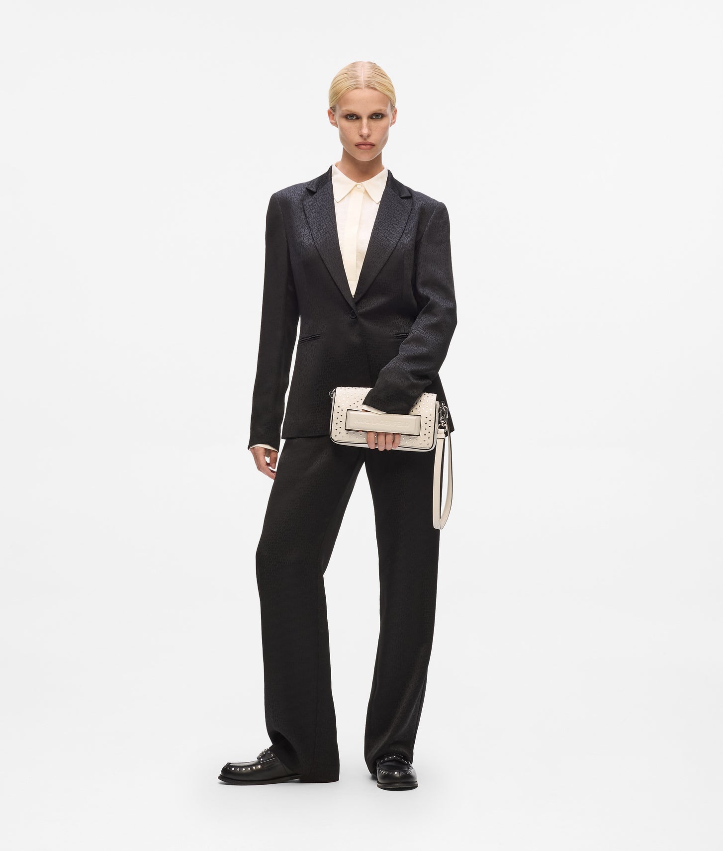 KarlLagerfeld Ikon K Studded Shoulder Bag Cement Embellishment