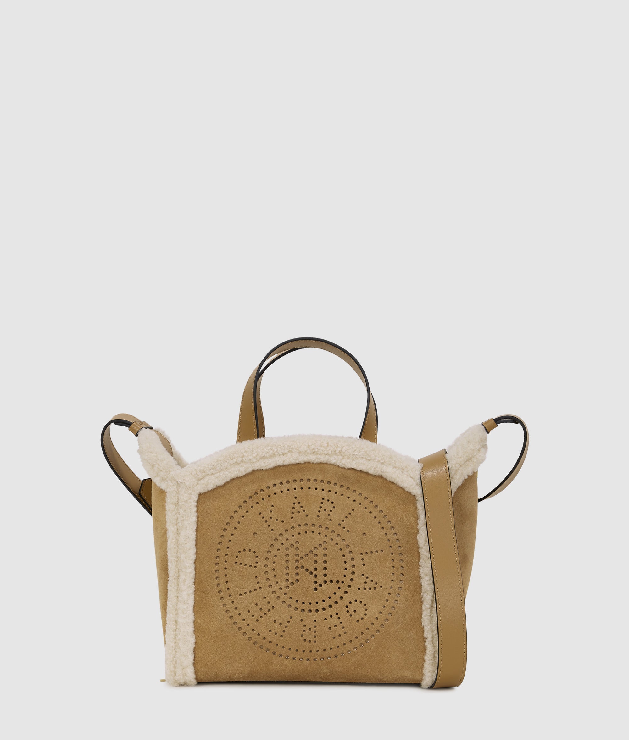 KarlLagerfeld Kcircle Small Shearling Tote Bag Caramel