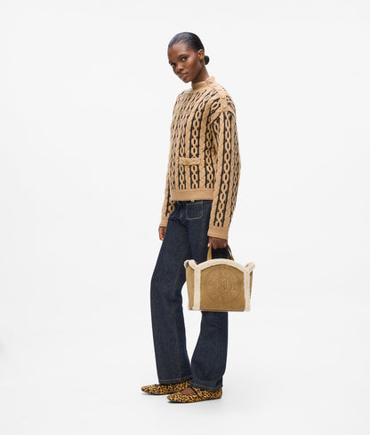 KarlLagerfeld Kcircle Small Shearling Tote Bag Caramel