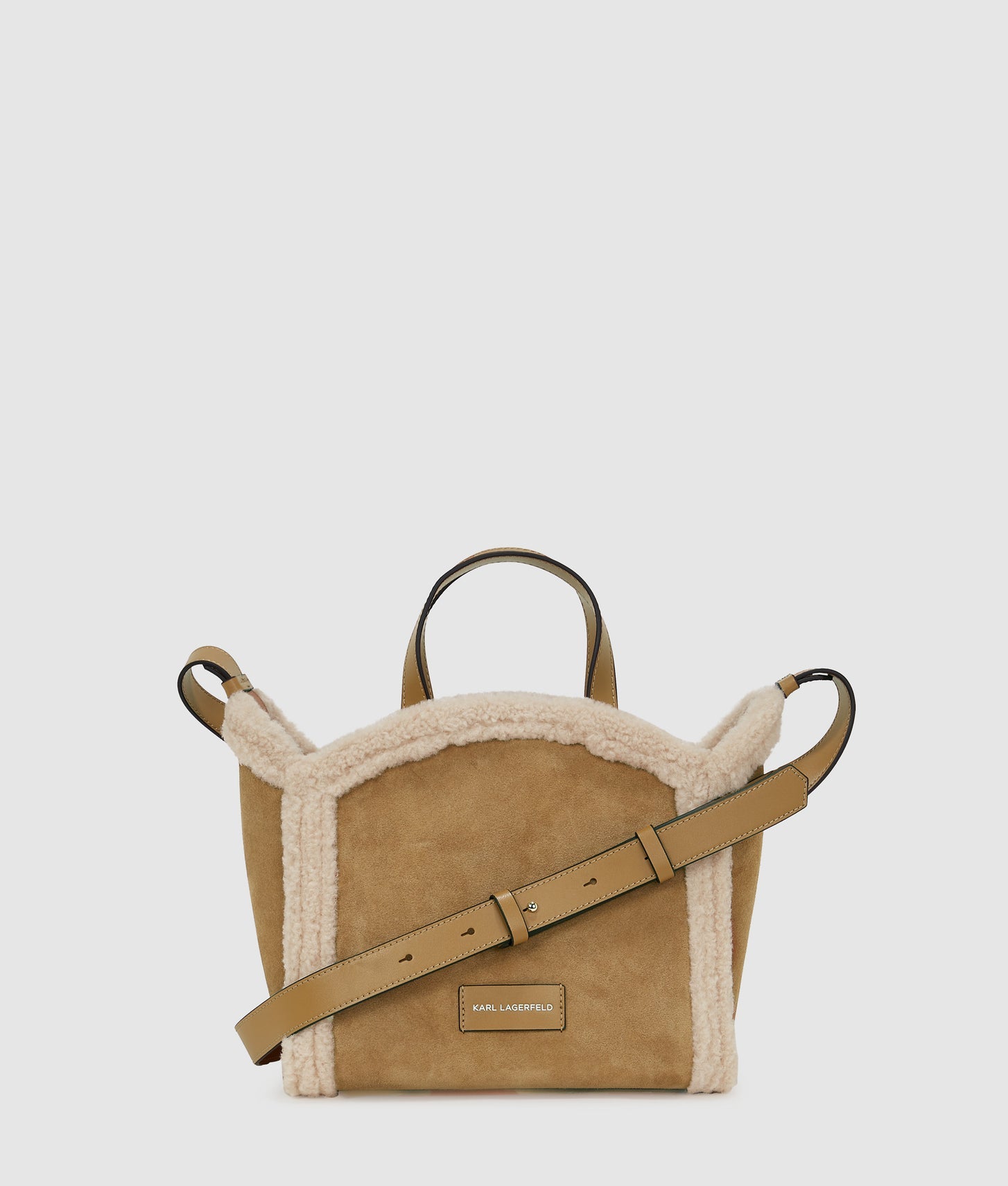 KarlLagerfeld Kcircle Small Shearling Tote Bag Caramel