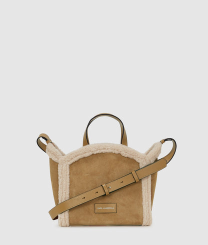 KarlLagerfeld Kcircle Small Shearling Tote Bag Caramel
