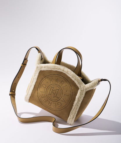 KarlLagerfeld Kcircle Small Shearling Tote Bag Caramel