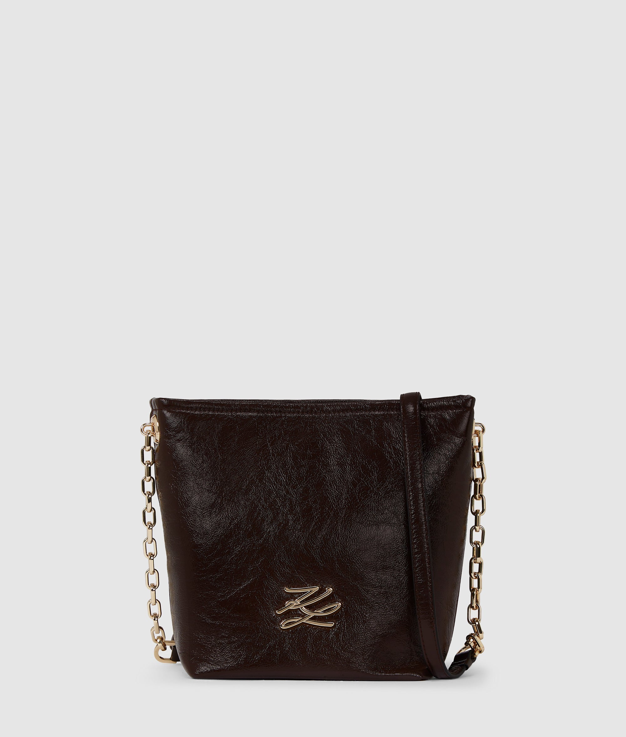 KarlLagerfeld Kautograph Small Glossy Bucket Bag Tobacco