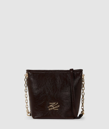KarlLagerfeld Kautograph Small Glossy Bucket Bag Tobacco