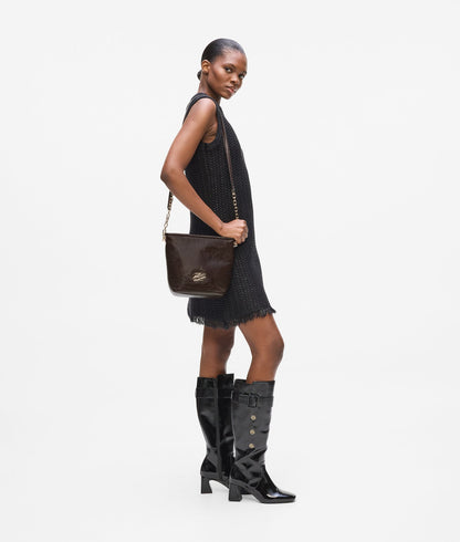 KarlLagerfeld Kautograph Small Glossy Bucket Bag Tobacco