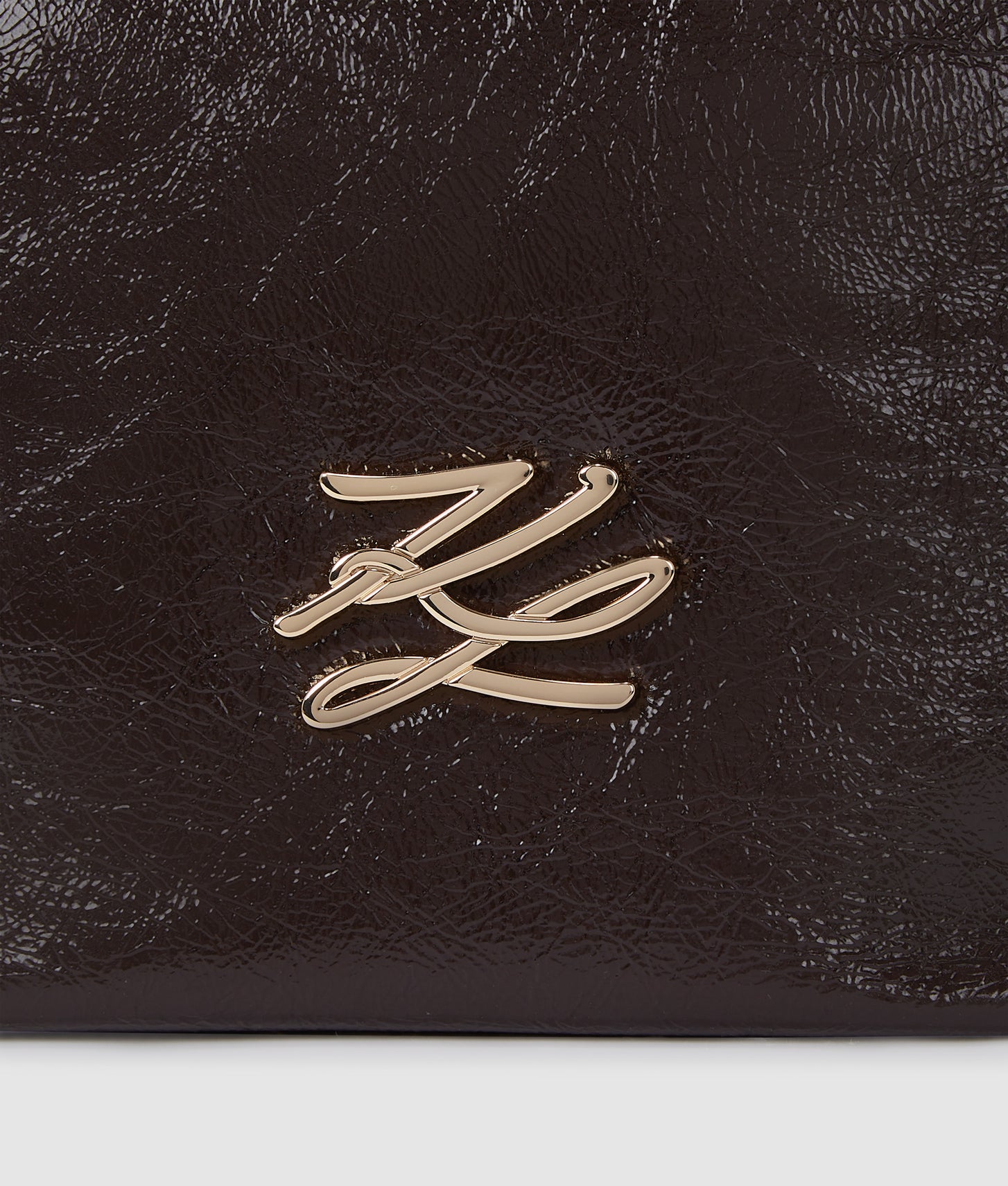 KarlLagerfeld Kautograph Small Glossy Bucket Bag Tobacco