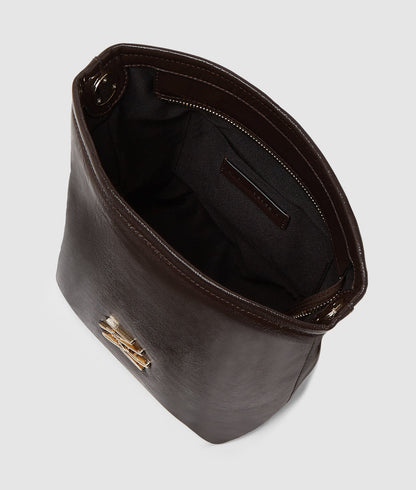 KarlLagerfeld Kautograph Small Glossy Bucket Bag Tobacco