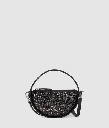 KarlLagerfeld Ksignature Sequin Round Crossbody Bag Herringbone Sequins