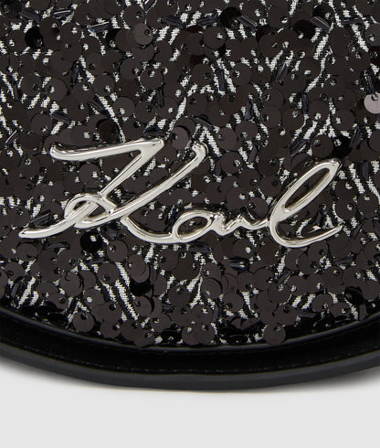 KarlLagerfeld Ksignature Sequin Round Crossbody Bag Herringbone Sequins