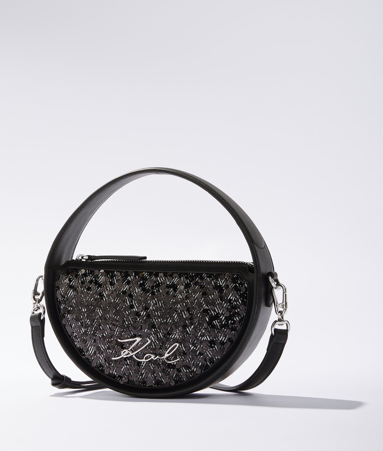 KarlLagerfeld Ksignature Sequin Round Crossbody Bag Herringbone Sequins