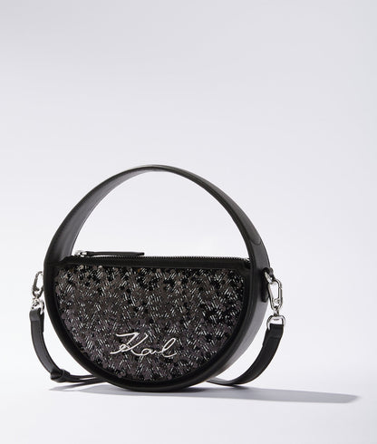 KarlLagerfeld Ksignature Sequin Round Crossbody Bag Herringbone Sequins