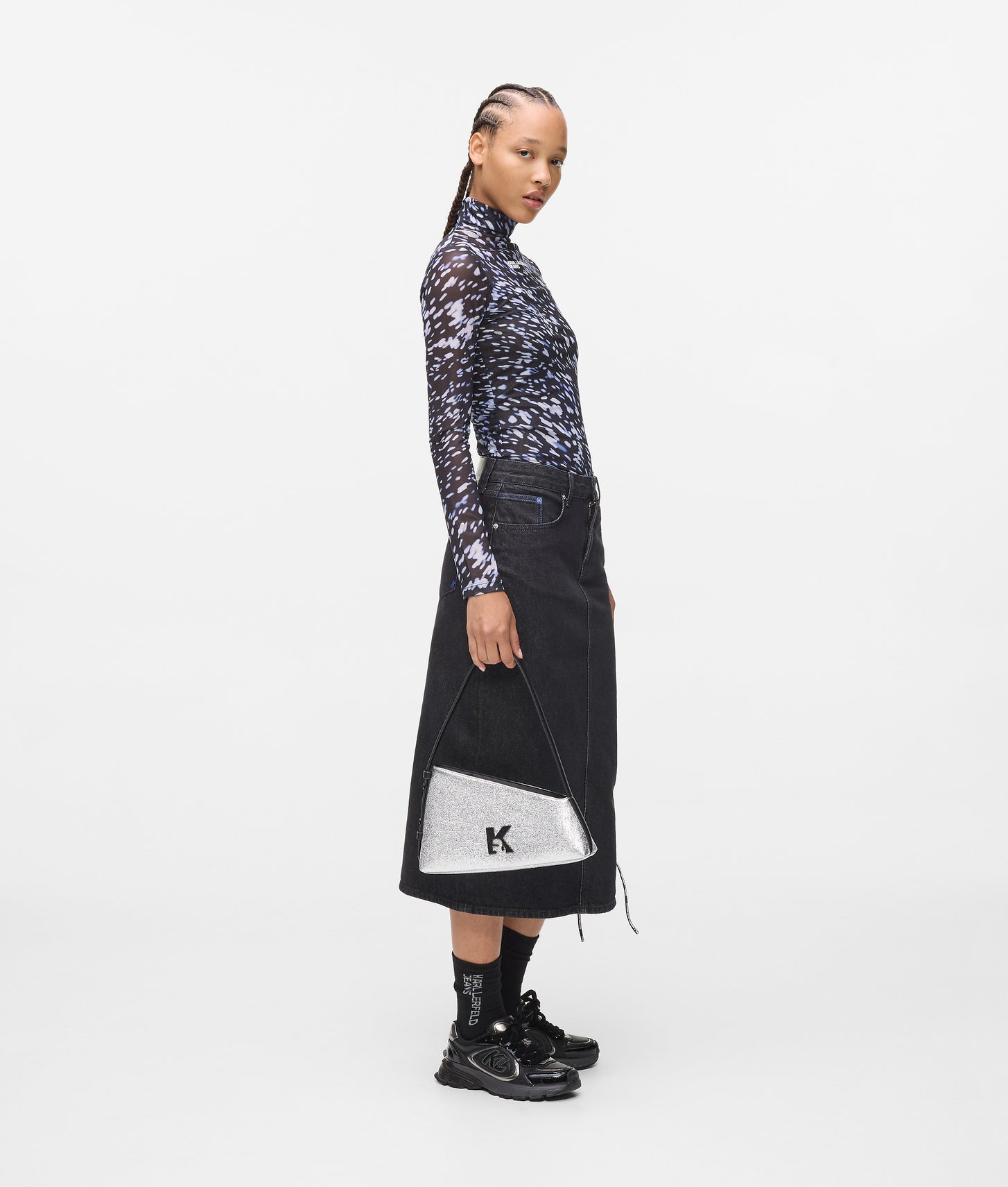 KarlLagerfeld Geo Shiny Shoulder Bag Silver