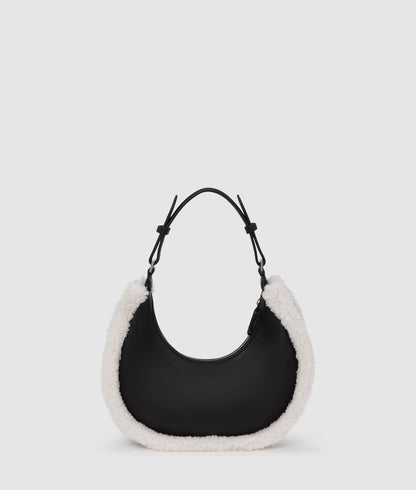 KarlLagerfeld Shearling Moon Shoulder Bag Black/White