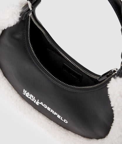 KarlLagerfeld Shearling Moon Shoulder Bag Black/White