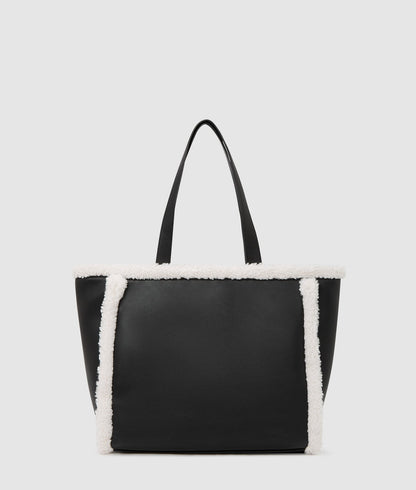 KarlLagerfeld Faux-Shearling Tote Bag Black/White