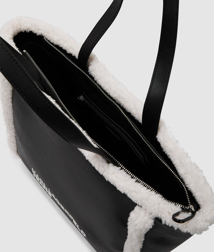 KarlLagerfeld Faux-Shearling Tote Bag Black/White