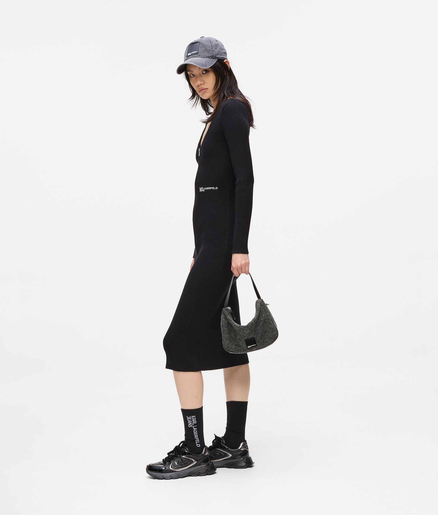 KarlLagerfeld Denim Mini Hobo Bag Visual Washed Black