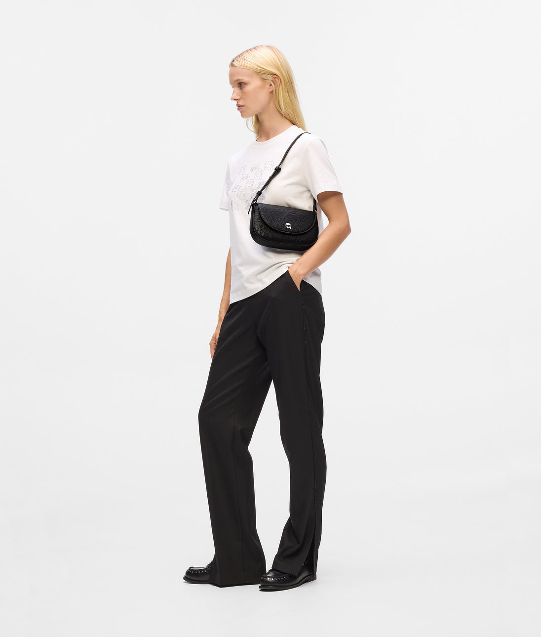 KarlLagerfeld Ikon Pebble Moon Shoulder Bag Black