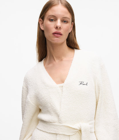 Karl Lagerfeld Signature Fleece Lounge Cardigan Cannoli Cream