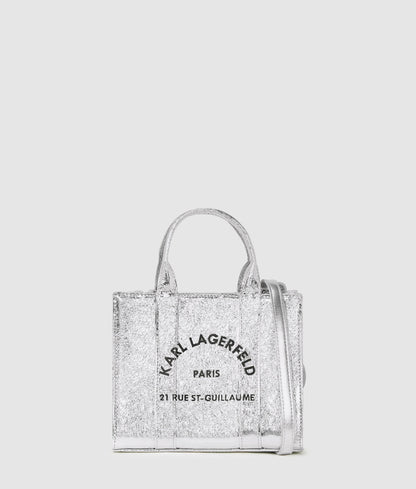 KarlLagerfeld Rue St-Guillaume Mini Metallic Tote Bag Silver