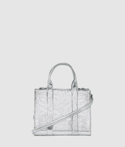 KarlLagerfeld Rue St-Guillaume Mini Metallic Tote Bag Silver