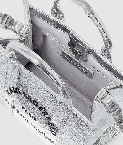 KarlLagerfeld Rue St-Guillaume Mini Metallic Tote Bag Silver