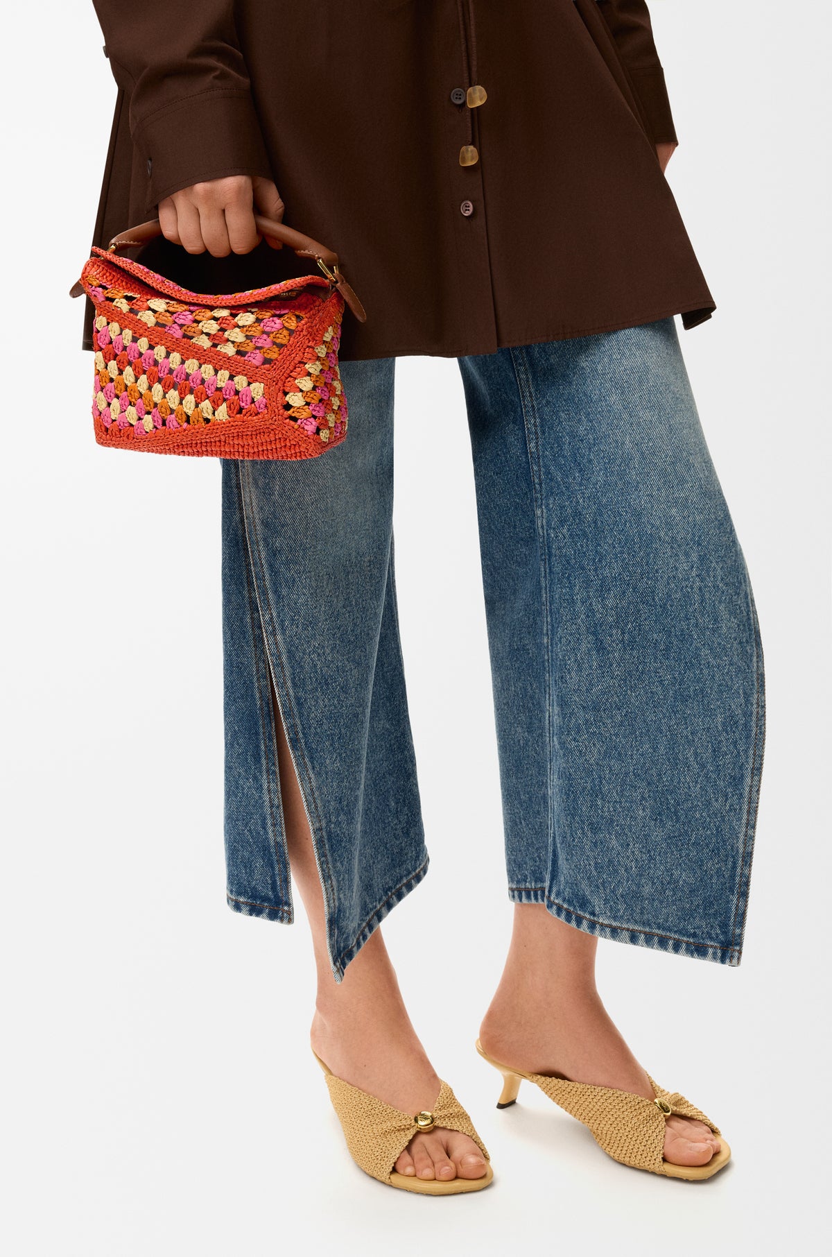 Loewe Mini Puzzle Edge bag in raffia and calfskin