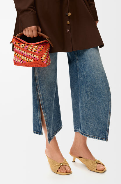 Loewe Mini Puzzle Edge bag in raffia and calfskin