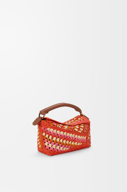 Loewe Mini Puzzle Edge bag in raffia and calfskin