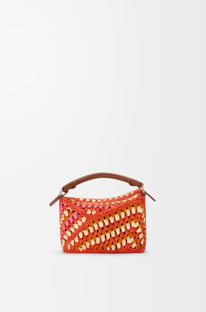 Loewe Mini Puzzle Edge bag in raffia and calfskin