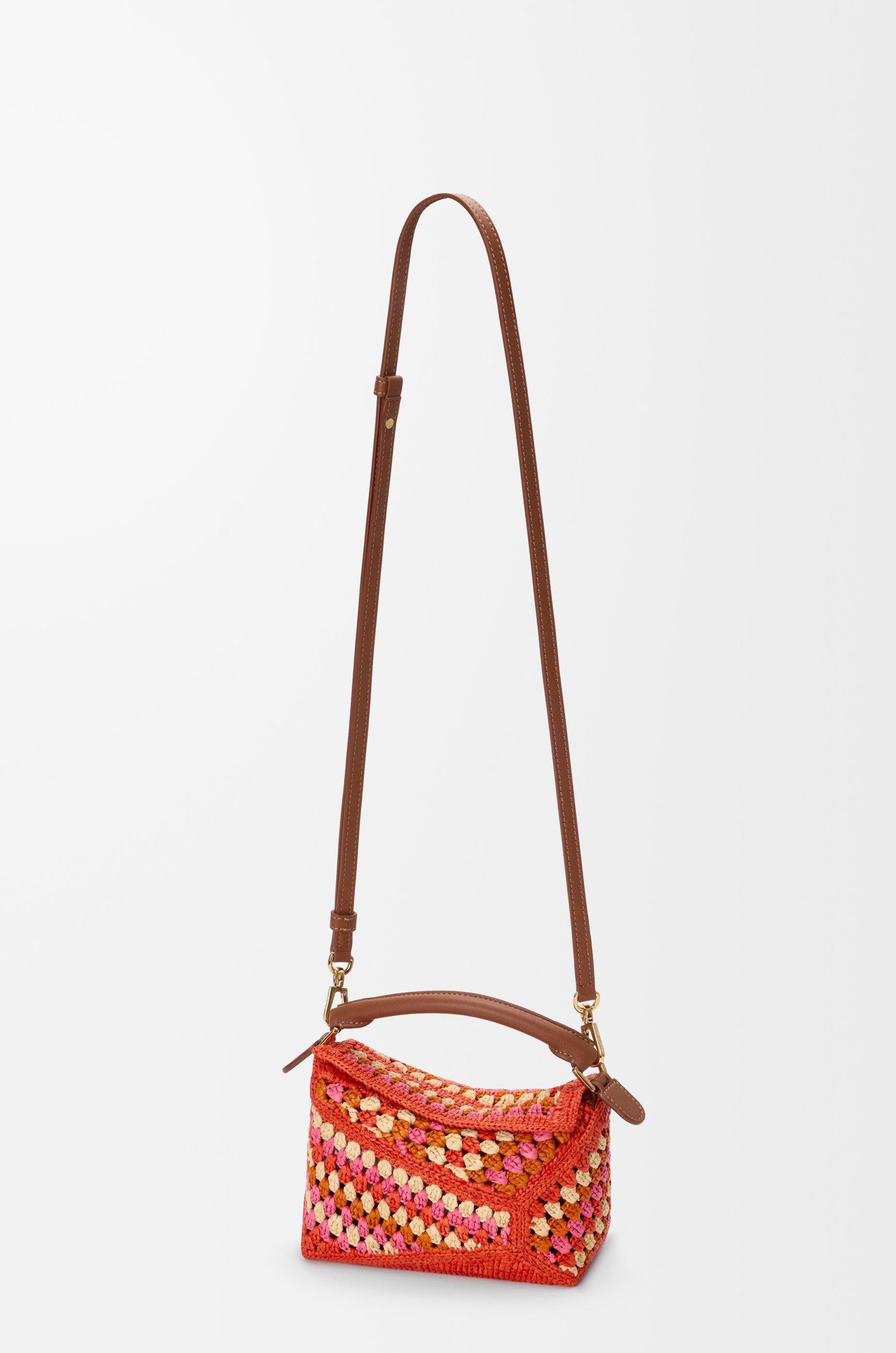 Loewe Mini Puzzle Edge bag in raffia and calfskin