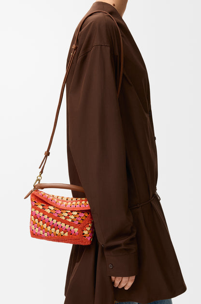 Loewe Mini Puzzle Edge bag in raffia and calfskin