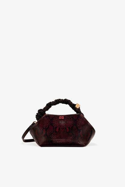 Ganni Dark Burgundy Snake Small Bou Bag