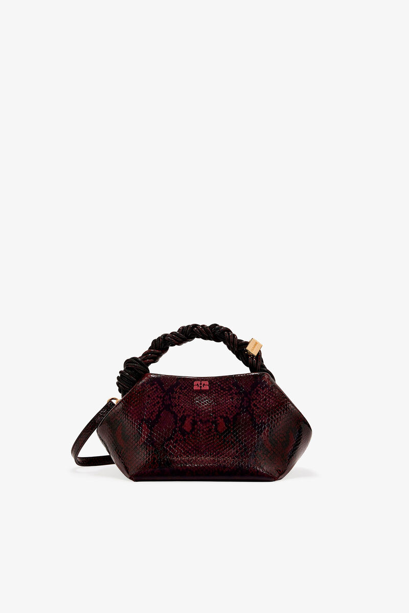 Ganni Dark Burgundy Snake Small Bou Bag