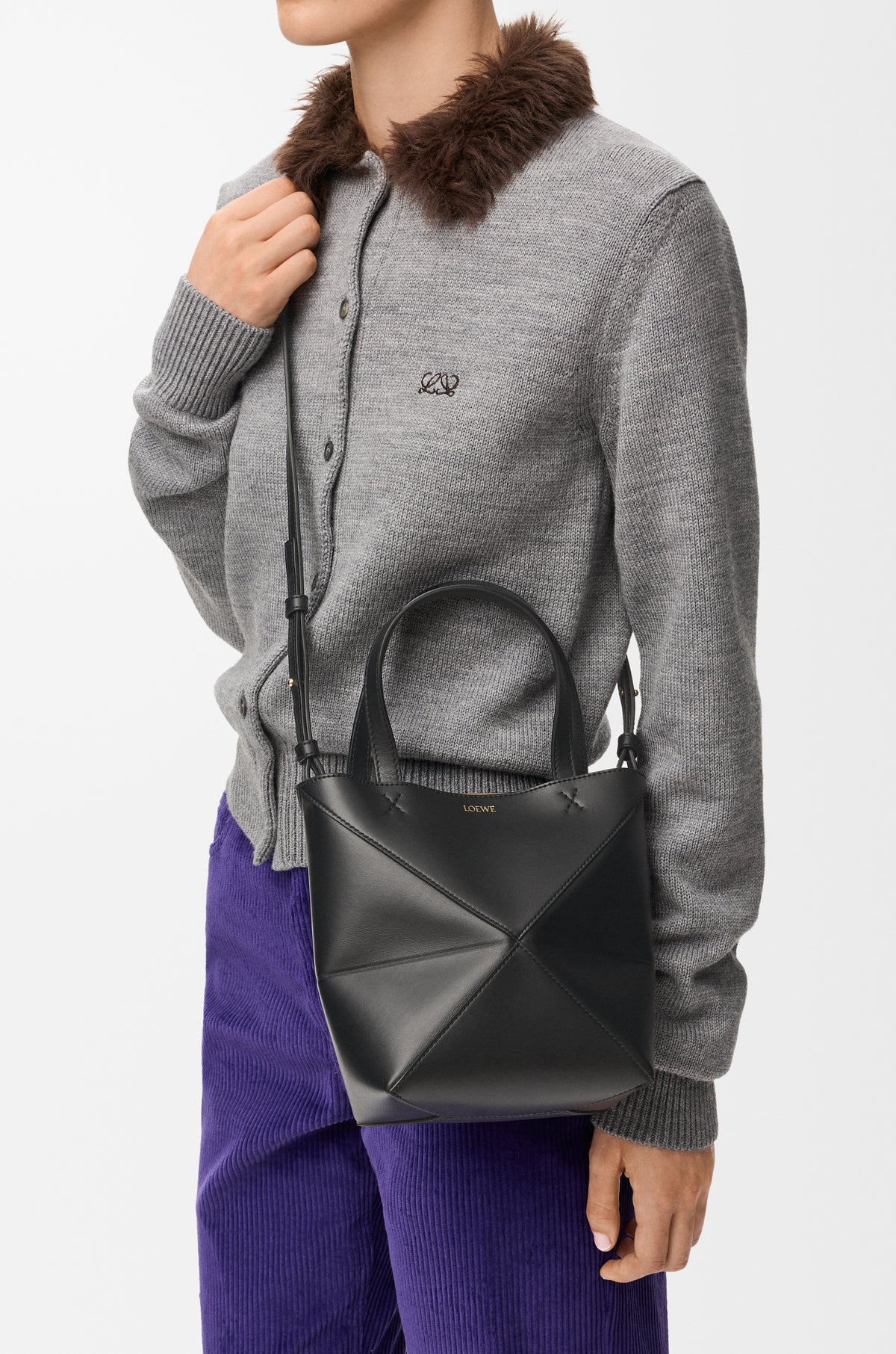 Loewe Mini Puzzle Fold tote in shiny calfskin