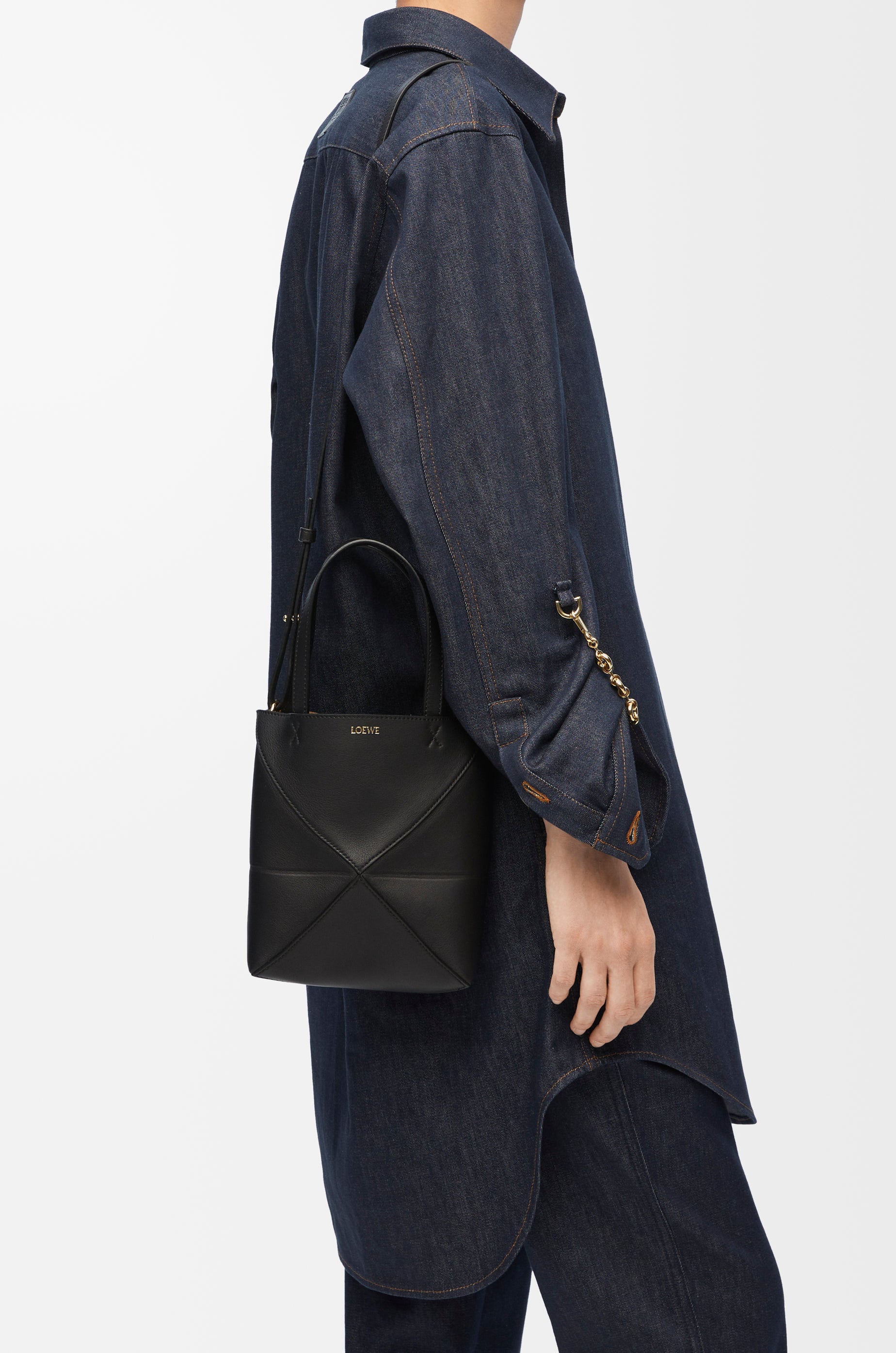 Loewe Mini Puzzle Fold tote in shiny calfskin