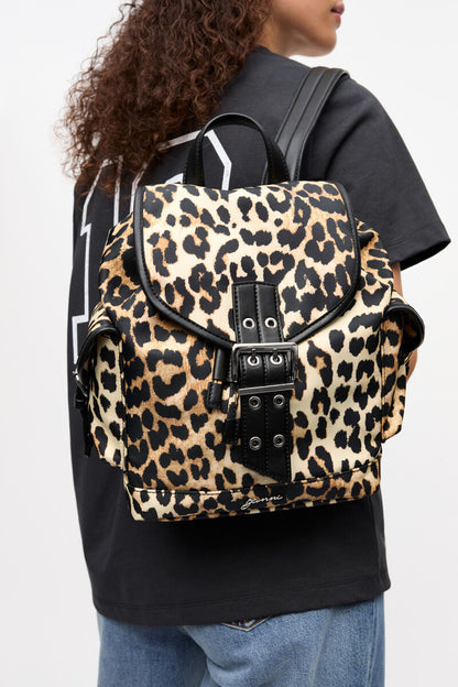 Ganni Leopard Small Nylon Bucky Backpack
